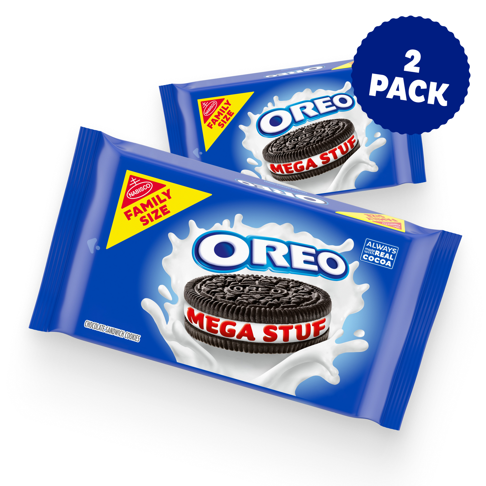 Mega Stuf Chocolate Sandwich Cookies, Family Size, 2 Pack W2