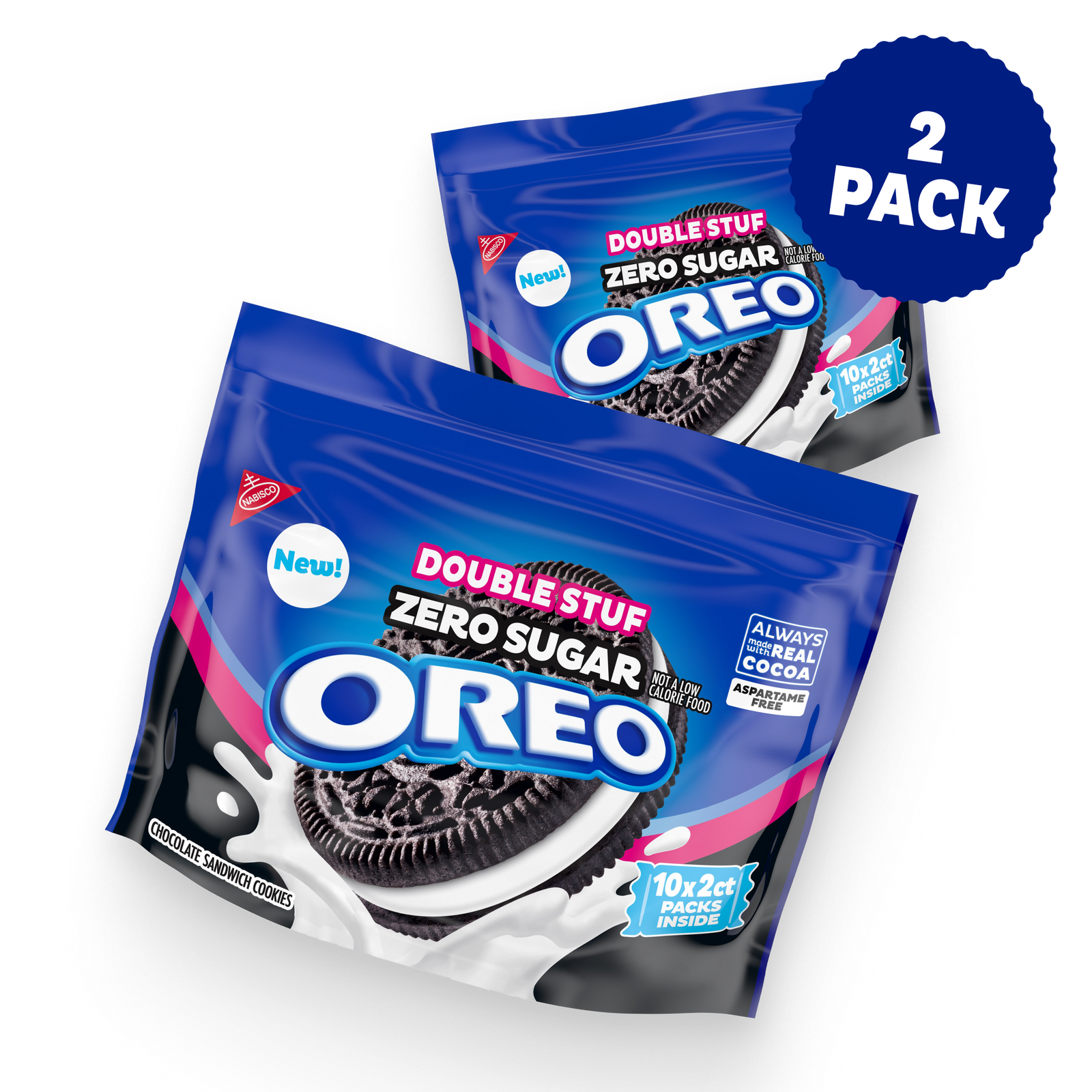 Zero Sugar Double Stuf Chocolate Sandwich Cookies, Snack Packs, 2 Pack U5
