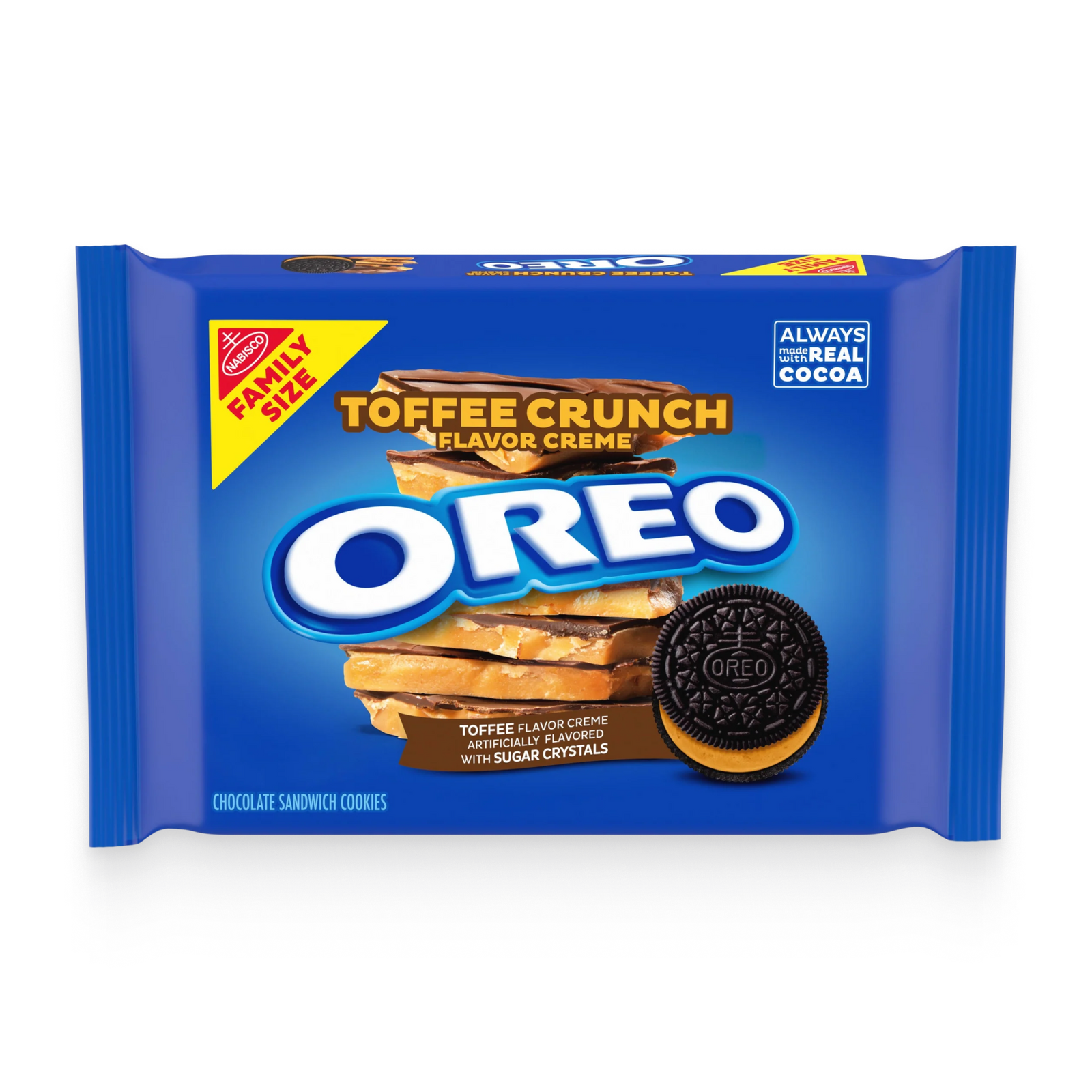 Toffee Crunch Creme With Sugar Crystals Chocolate Sandwich Cookies, Family Size Y6