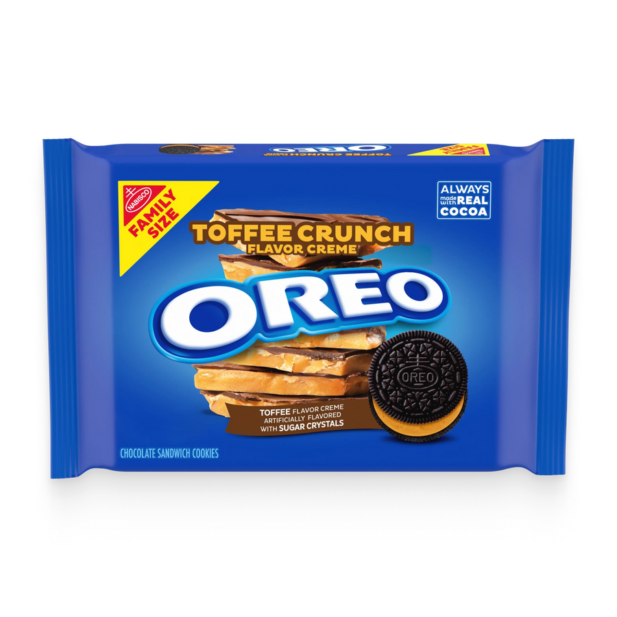 Toffee Crunch Creme With Sugar Crystals Chocolate Sandwich Cookies, Family Size Y6